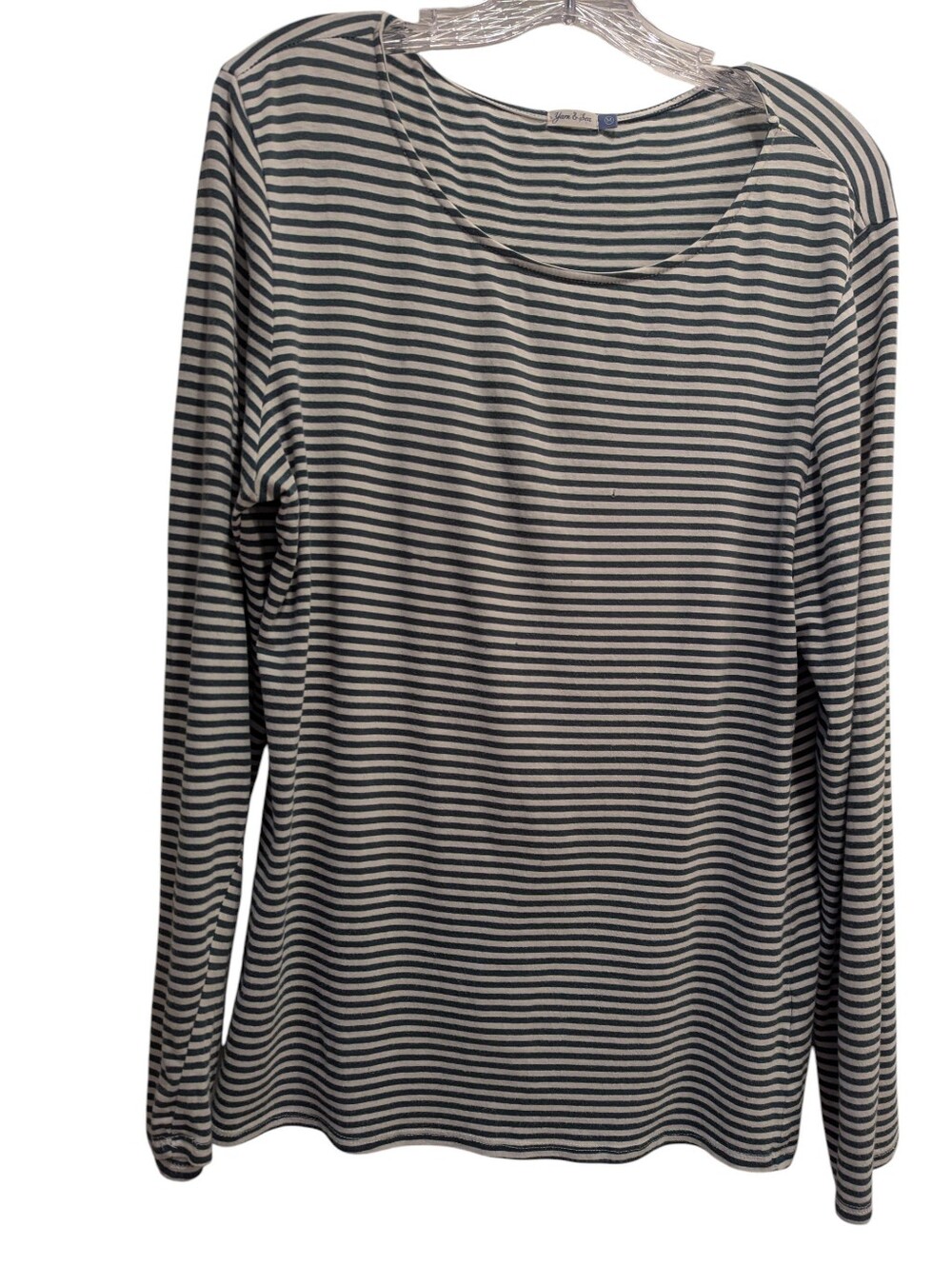 Yarn & Sea Women’s M Boatneck Long Sleeve Tee Sage Green Cream *See Note